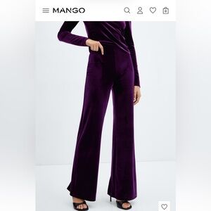 Mango Women's Deep Purple Velvet Wide Leg Pants